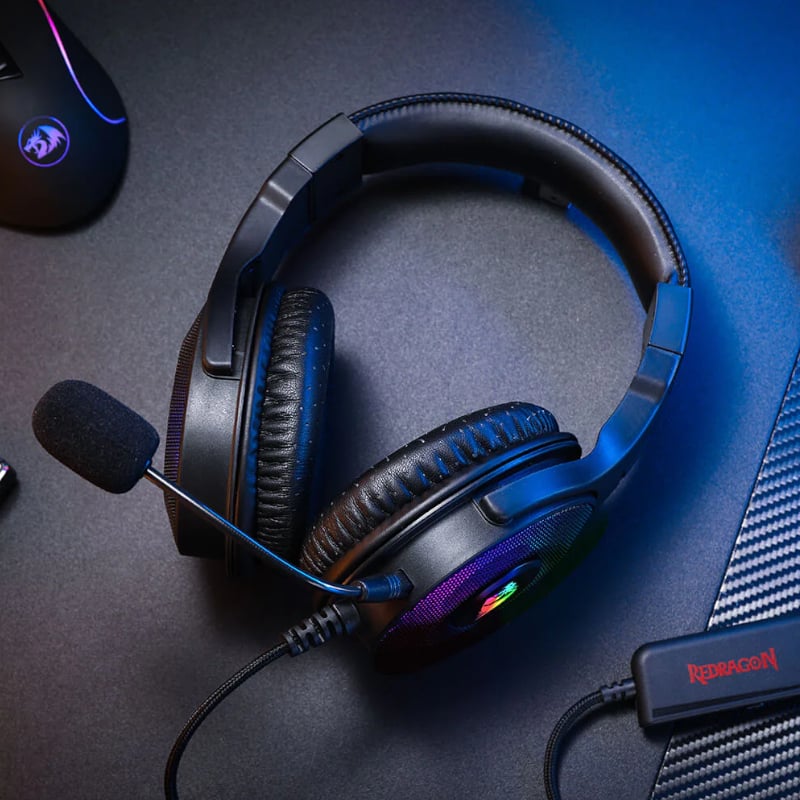 REDRAGON Over-Ear PANDORA USB (Power Only)Aux (Mic and Headset) RGB Gaming Headset – Black