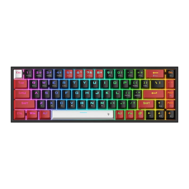 REDRAGON Castor Pro 68Key Wireless RedBlackWhite KeyCap Bluetooth RGB Red Switch – BlackRed