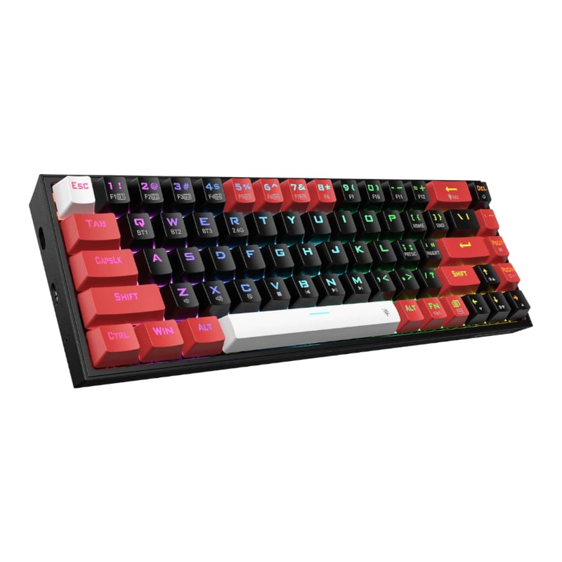 REDRAGON Castor Pro 68Key Wireless RedBlackWhite KeyCap Bluetooth RGB Red Switch – BlackRed