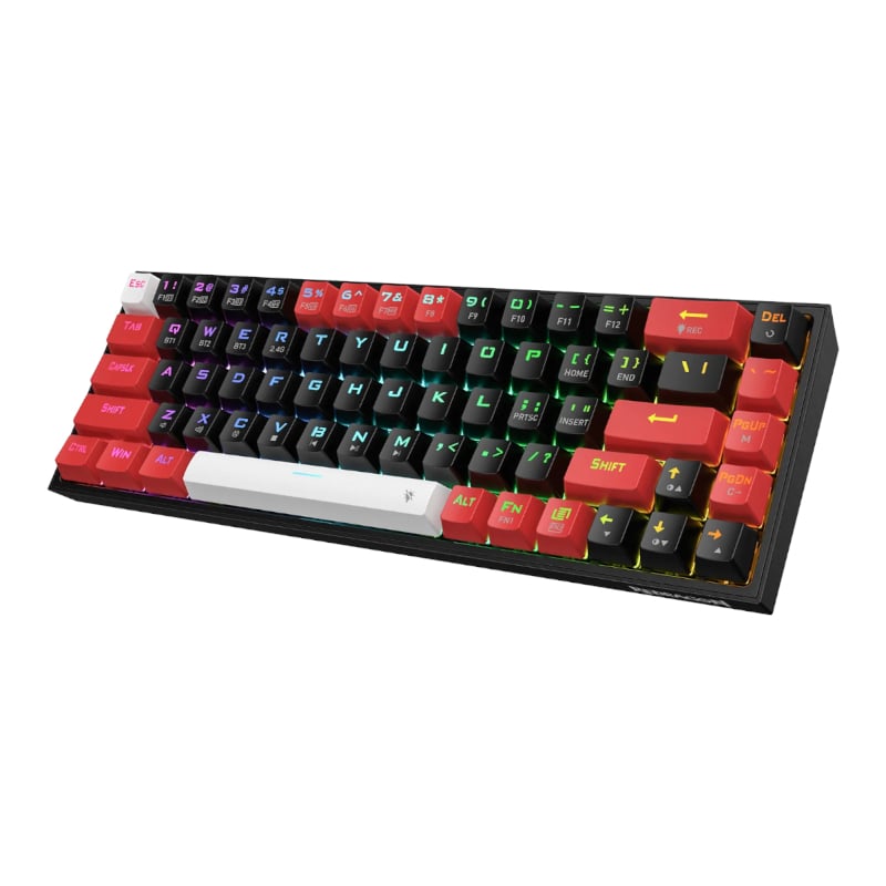 REDRAGON Castor Pro 68Key Wireless RedBlackWhite KeyCap Bluetooth RGB Red Switch – BlackRed