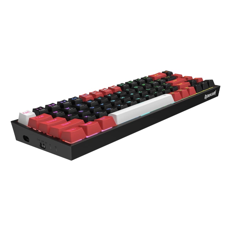 REDRAGON Castor Pro 68Key Wireless RedBlackWhite KeyCap Bluetooth RGB Red Switch – BlackRed