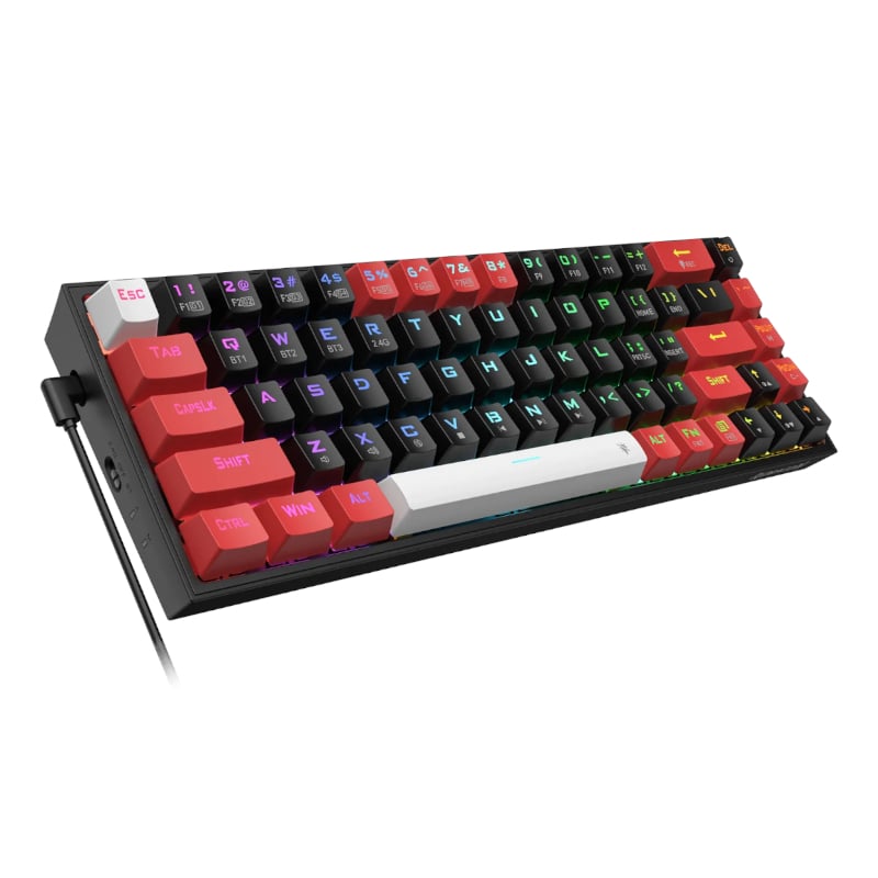 REDRAGON Castor Pro 68Key Wireless RedBlackWhite KeyCap Bluetooth RGB Red Switch – BlackRed